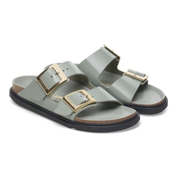 Birkenstock Shoes Arizona Droplet Buckle High Shine Pure Sage Sandals